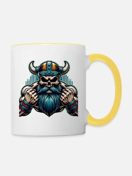 Viking Skull - Tasse zweifarbig - Weiß/Gelb