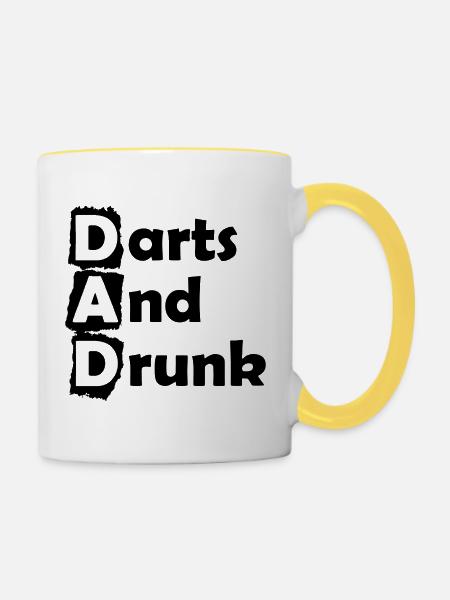 Dart,Darts and Drunk DAD - Tasse zweifarbig - Weiß/Gelb