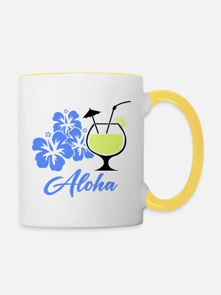 Aloha Hibiskus Tropen-Drink - Tasse zweifarbig - Weiß/Gelb