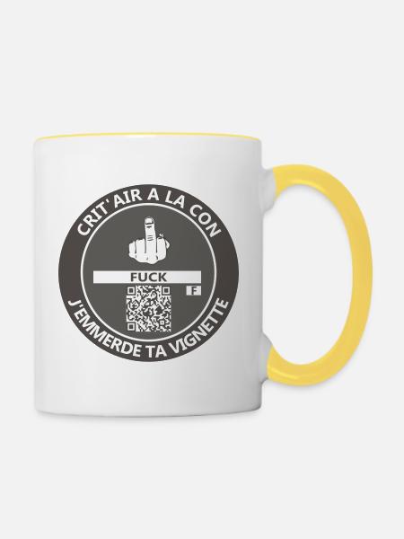 Blöder Crit'air-Aufkleber - Tasse zweifarbig - Weiß/Gelb