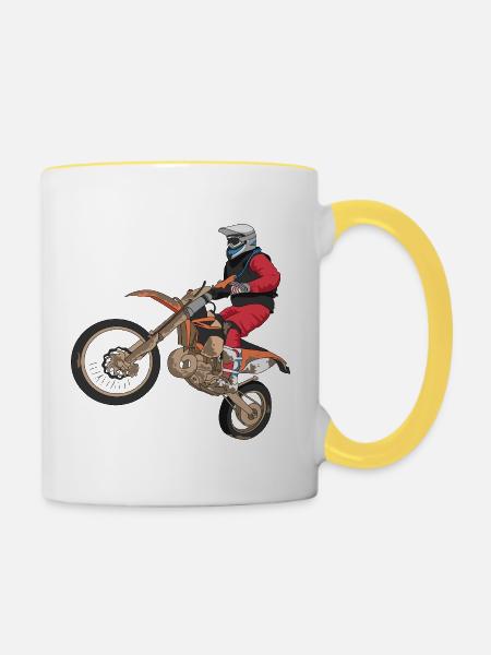 Dirtbiker - Tasse zweifarbig - Weiß/Gelb