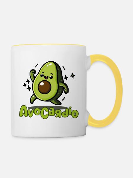 AvoCadío Avocado Cartoon - Tasse zweifarbig - Weiß/Gelb