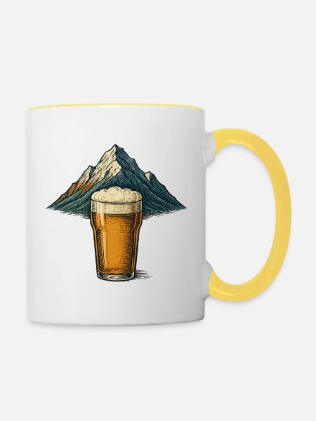 Bergbier Berglandschaft - Tasse zweifarbig - Weiß/Gelb