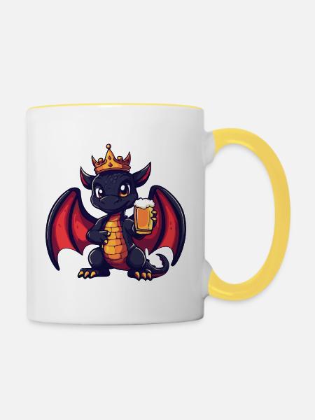 Drache Bier König - Tasse zweifarbig - Weiß/Gelb