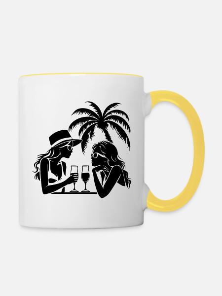 Mädels Urlaub Palmen - Tasse zweifarbig - Weiß/Gelb