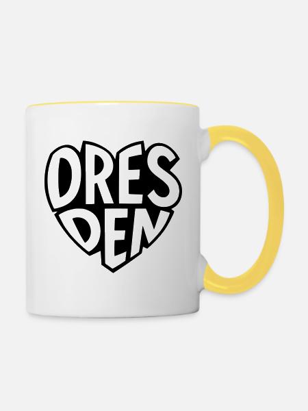 Stylishe Dresden Typo - Tasse zweifarbig - Weiß/Gelb