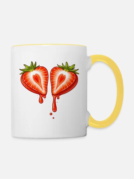 Geteilte Erdbeere mit Herzform - Tasse zweifarbig - Weiß/Gelb