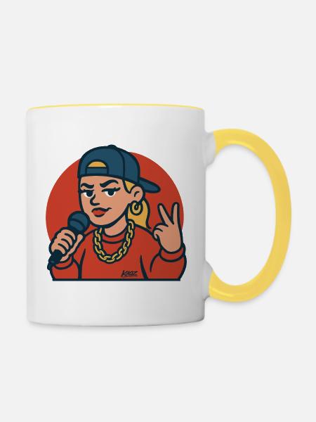 Rap-Diva mit Mikrofon - Tasse zweifarbig - Weiß/Gelb