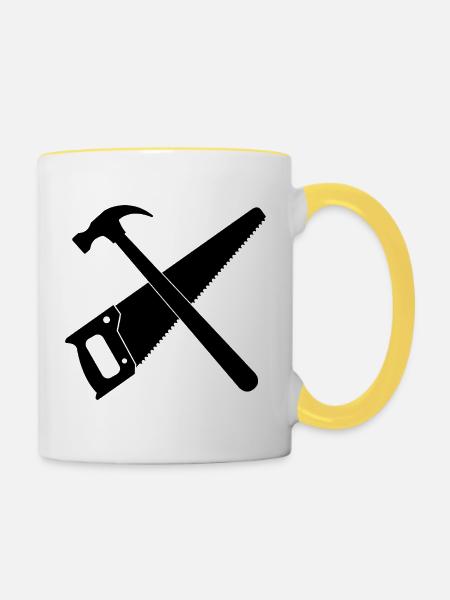 Hammer und Säge - Tasse zweifarbig - Weiß/Gelb