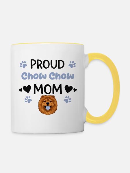 Stolze Chow Mutter, Chow-chow - Tasse zweifarbig - Weiß/Gelb