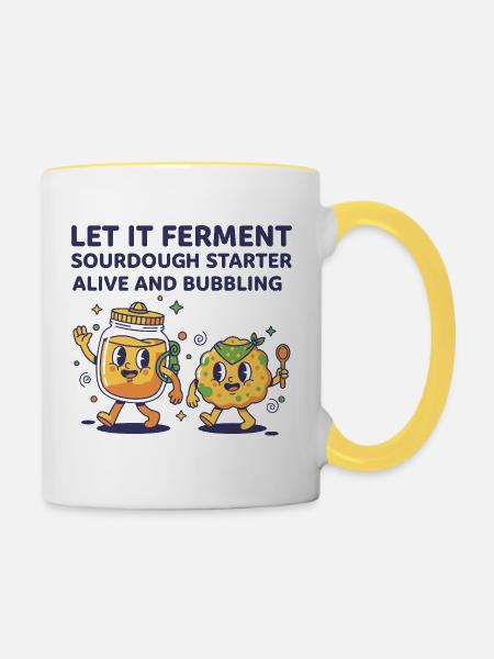 Sauerteig, lass ihn lebendig fermentieren. Starter. - Tasse zweifarbig - Weiß/Gelb