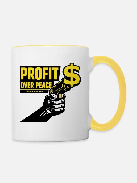 Profit Over Peace Satire - Tasse zweifarbig - Weiß/Gelb
