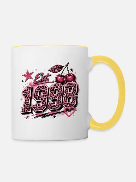 Est. 1998 Pink Leopard Birthyear - Tasse zweifarbig - Weiß/Gelb