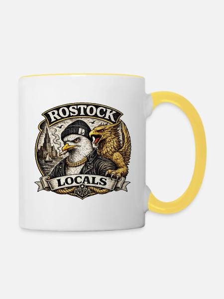 Rostock Locals Greif und Möwe - Tasse zweifarbig - Weiß/Gelb