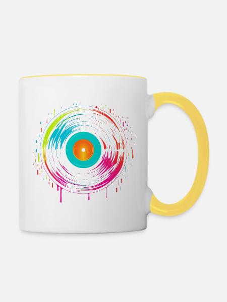 90er Schallplatte Steamwave - Tasse zweifarbig - Weiß/Gelb