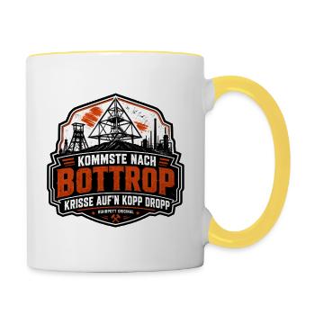 Kommste nach Bottrop, krisse aum Kopp drop - Tasse zweifarbig - Weiß/Gelb - Rechts