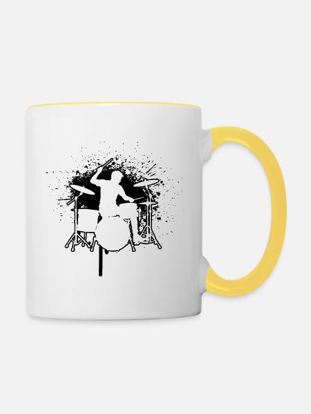 Geschenkidee für den Percussionisten mit Drumming - Tasse zweifarbig - Weiß/Gelb