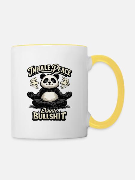 Panda Yogi – Inhale Peace - Tasse zweifarbig - Weiß/Gelb