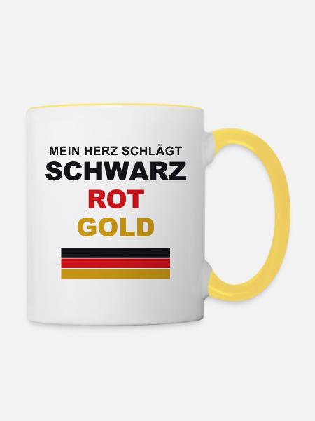 Schwarz Rot Gold - Tasse zweifarbig - Weiß/Gelb