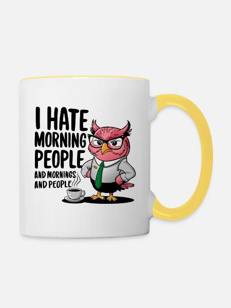 Morgenmuffel Büro-Eule im Anzug - Tasse zweifarbig - Weiß/Gelb