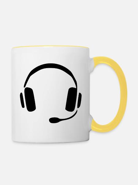 Kopfhörer headset Geschenk - Tasse zweifarbig - Weiß/Gelb