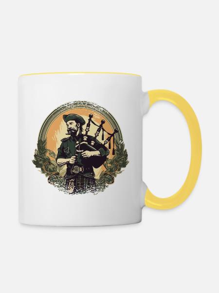 Dudelsackspieler schottischer Bagpipe-Sound - Tasse zweifarbig - Weiß/Gelb