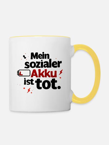 Mein sozialer Akku ist tot - Tasse zweifarbig - Weiß/Gelb