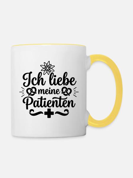 Ich liebe meine Patienten - Tasse zweifarbig - Weiß/Gelb