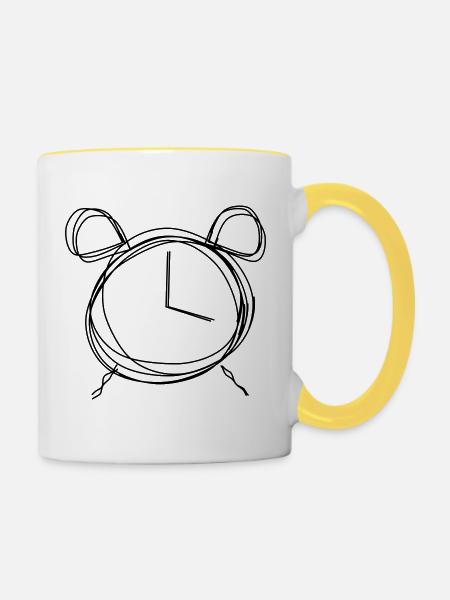 Wecker handgezeichnet - Tasse zweifarbig - Weiß/Gelb
