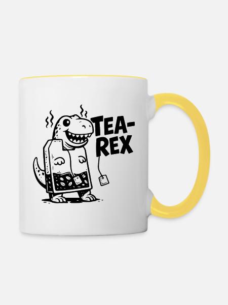 Lustiger Tee sarkastische Dinosaurier Teebeutel - Tasse zweifarbig - Weiß/Gelb