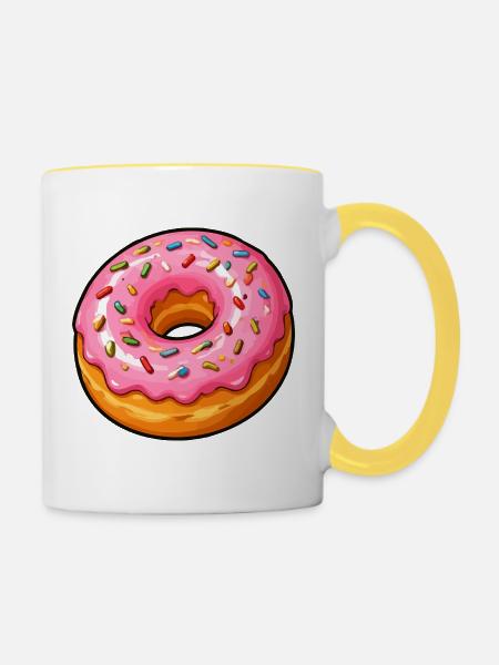 Pink Zuckerguss Donut mit Streuseln - Tasse zweifarbig - Weiß/Gelb
