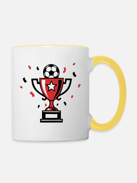 Fussball Pokal Sieger Icon - Tasse zweifarbig - Weiß/Gelb