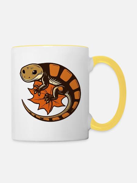 Salamander auf Herbstblatt - Tasse zweifarbig - Weiß/Gelb