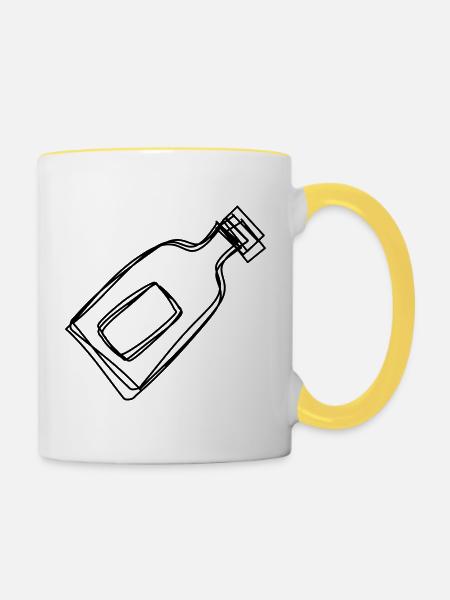 Flaschenpost handgezeichnet - Tasse zweifarbig - Weiß/Gelb