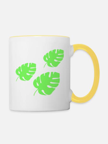 Tropisches Blatt - Tasse zweifarbig - Weiß/Gelb