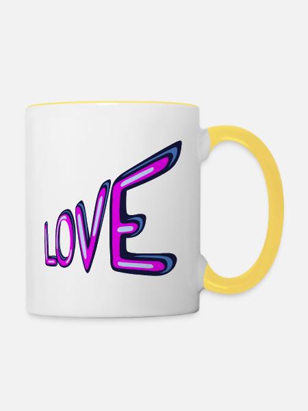 Liebe Neon-Schriftzug - Tasse zweifarbig - Weiß/Gelb