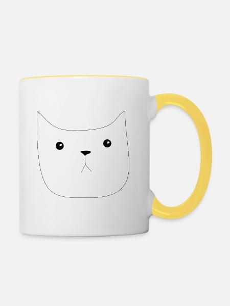 Katzenkopf Silhouette Minimal - Tasse zweifarbig - Weiß/Gelb