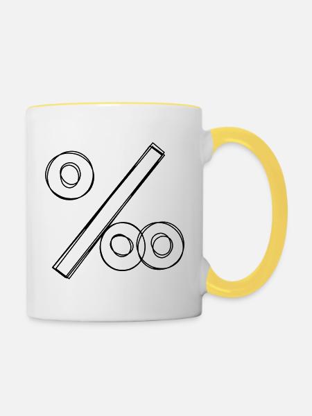 Promillezeichen handgezeichnet - Tasse zweifarbig - Weiß/Gelb