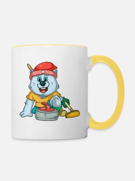 Eisbären Curling - Tasse zweifarbig - Weiß/Gelb