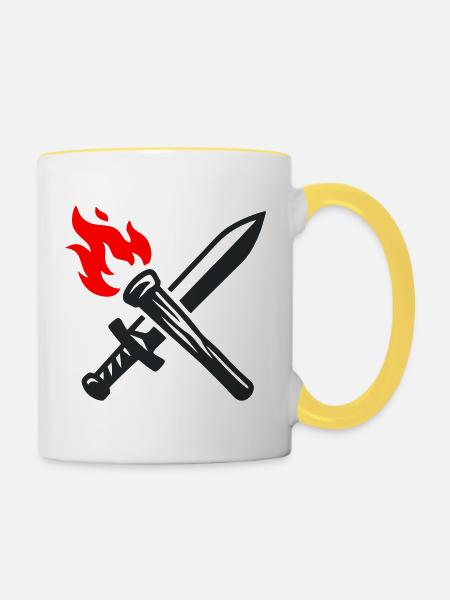 Schwert Fackel Wappen Logo - Tasse zweifarbig - Weiß/Gelb