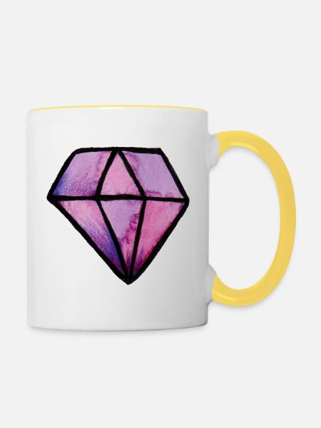Pink-Lila-Kristall-Edelstein - Tasse zweifarbig - Weiß/Gelb