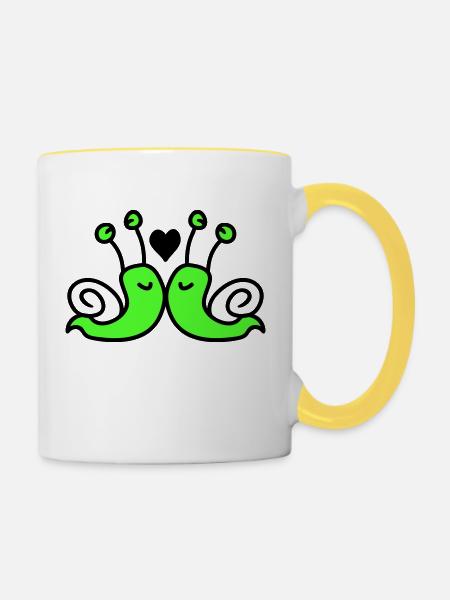 verliebte Schnecken - Tasse zweifarbig - Weiß/Gelb