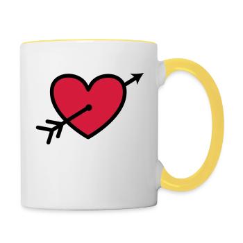 Liebe Love Pfeil durchs Herz 2c - Tasse zweifarbig - Weiß/Gelb - Rechts