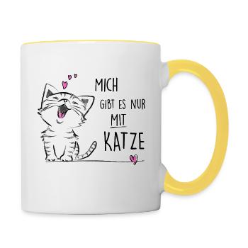 nur mit katze - Tasse zweifarbig - Weiß/Gelb - Rechts