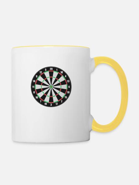 Dartscheibe. Geschenkidee - Tasse zweifarbig - Weiß/Gelb
