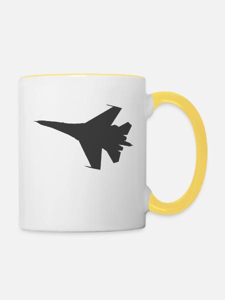 Militär Kampfjet Flugzeug Jet Silhouette - Tasse zweifarbig - Weiß/Gelb