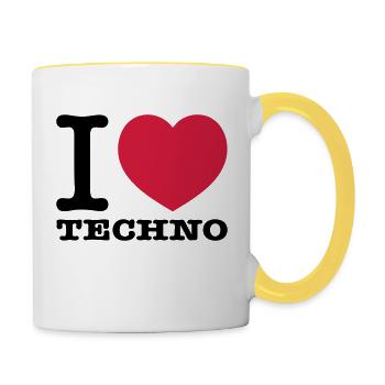 I love Techno Musik - Tasse zweifarbig - Weiß/Gelb - Rechts