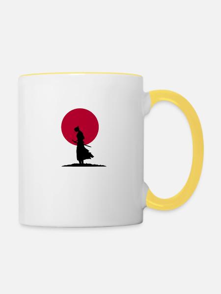 Samurai und Sonne - Tasse zweifarbig - Weiß/Gelb