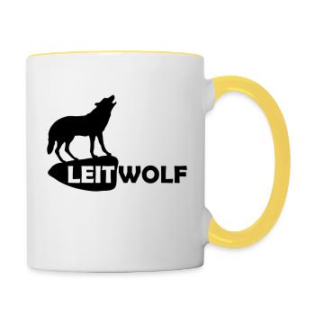 wolf alpha leader of the pack in packs howling - Contrasting Mug - white/yellow - Right