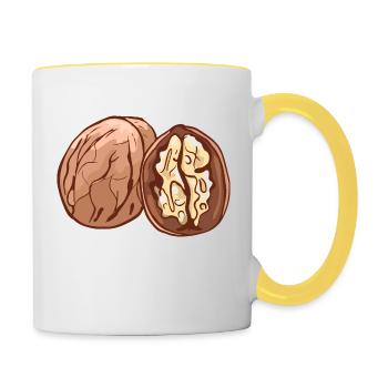 Echte Walnuss Nüsse Nuß Walnuß Walnüsse - Tasse zweifarbig - Weiß/Gelb - Rechts